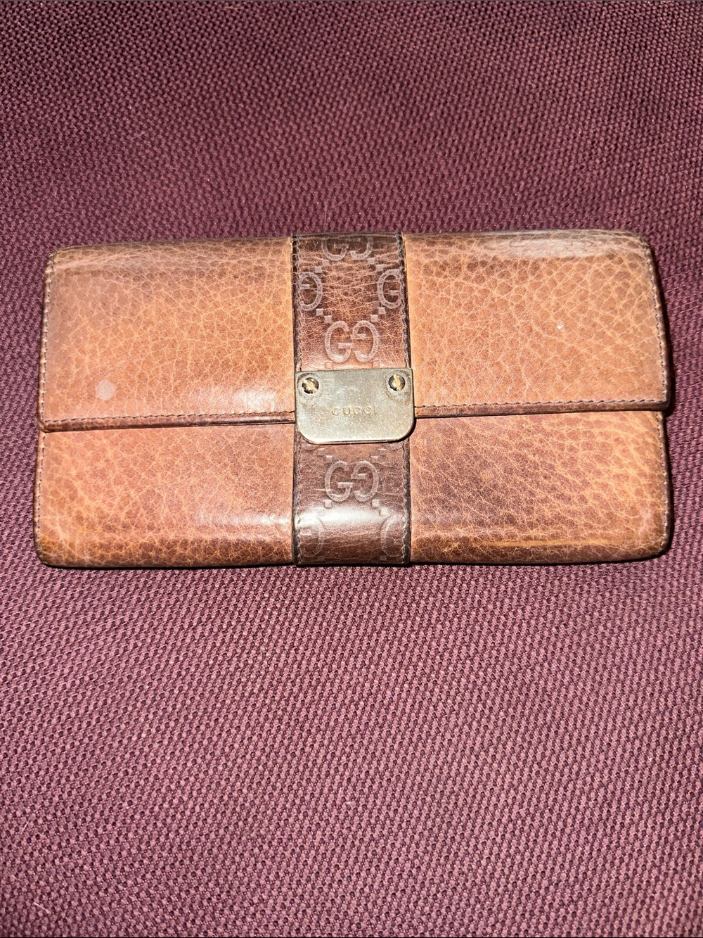 Gucci Brown Leather Two-Tone GG Long Snap Wallet